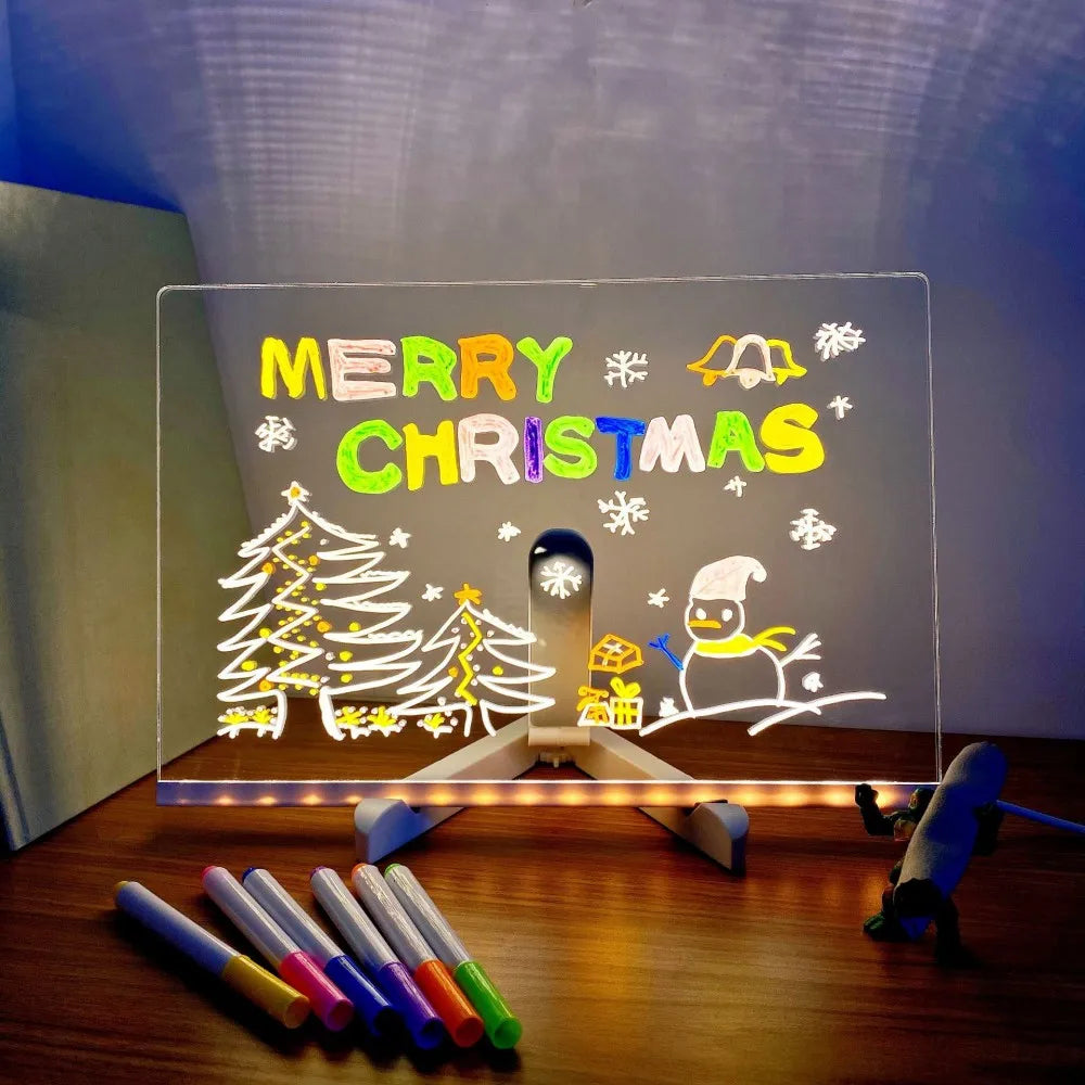 LED Note Board With Night Light Colorful 7 Pens DIY Acrylic Message Board Children‘s Drawing Board