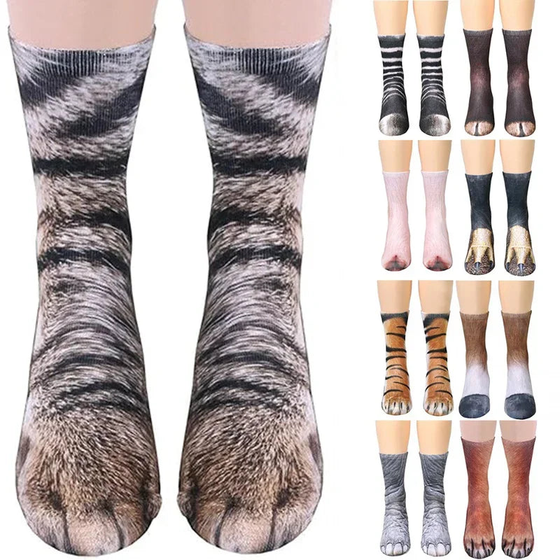 Unisex Adult 3D Print Animal Paw Socks Creative Funny Cat Dog Dinosaur Tiger Paw Socks Novelty Socks Gag