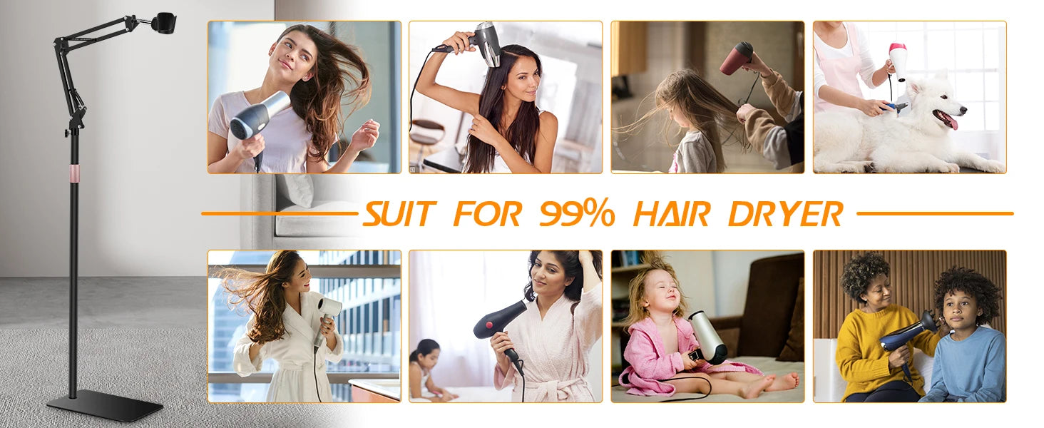 Lazy Hair Dryer Stand Adjustable Height Angle with Heavy Base Styling Tool Floor Bracket for Pet Grooming Dog Cat Grooming Home