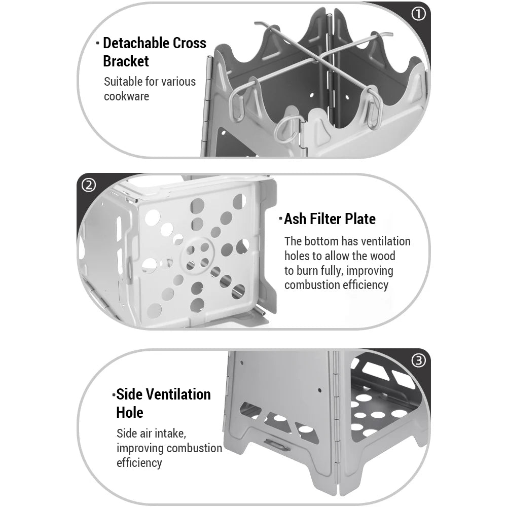 Outdoor Mini Fire Pits Foldable Stainless Steel Bonfire Stove Hinge Wood Burning Stove for Camping Hiking