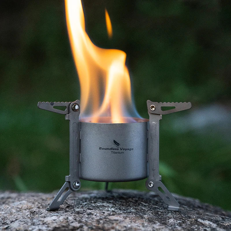 Boundless Voyage Outdoor Camping Alcohol Stove One-Piece Titanium Burners Foldable Stands Portable Travel Picnic Furnace