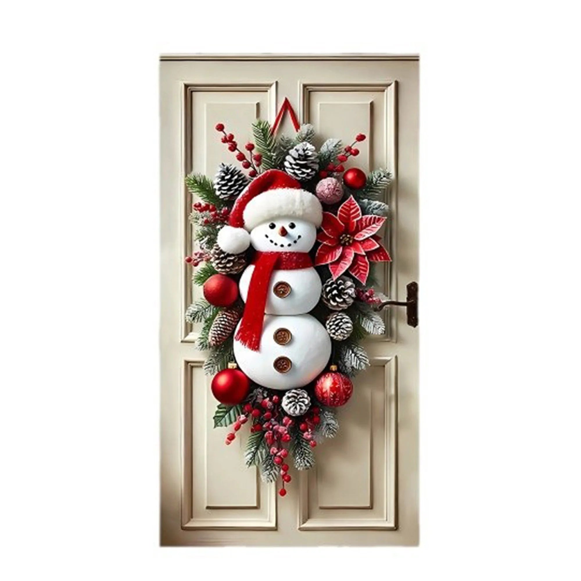 Festive Santa Claus Christmas Door Cover for Front Door Holiday Door Wrap with Christmas Decorations and Snowflakes