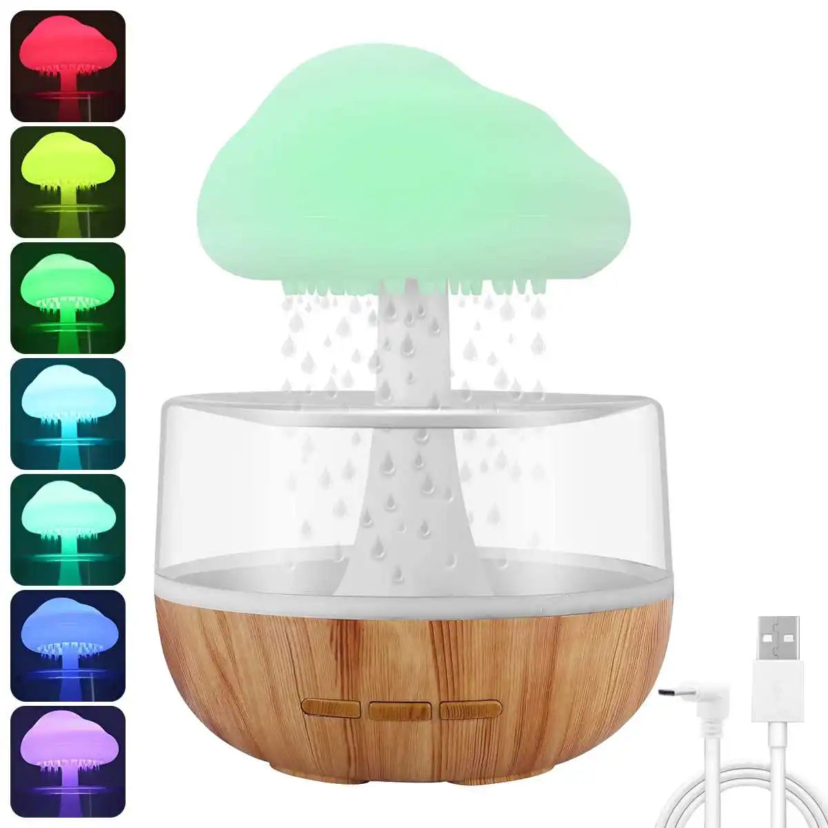 Rain Cloud Humidifier Rain Colorful Mushroom Cloud Raindrop Atmosphere Lamp Night Light Essential Oil Small Aromatherapy Machine