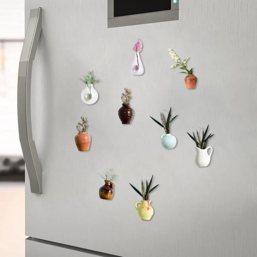 Cute Plant Vase Fridge Magnets, Diy Mini Ceramic Vase Fridge Magnets, Simulated Porcelain Bonsai Fridge Stickers