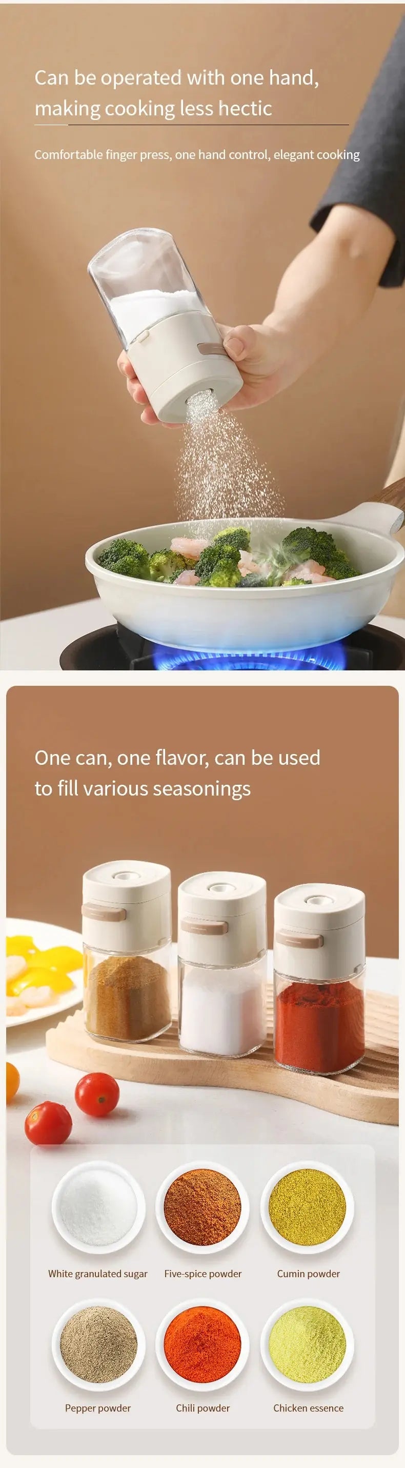 180ml Glass Quantitative Seasoning Jar, Press-Type Salt Control Bottle