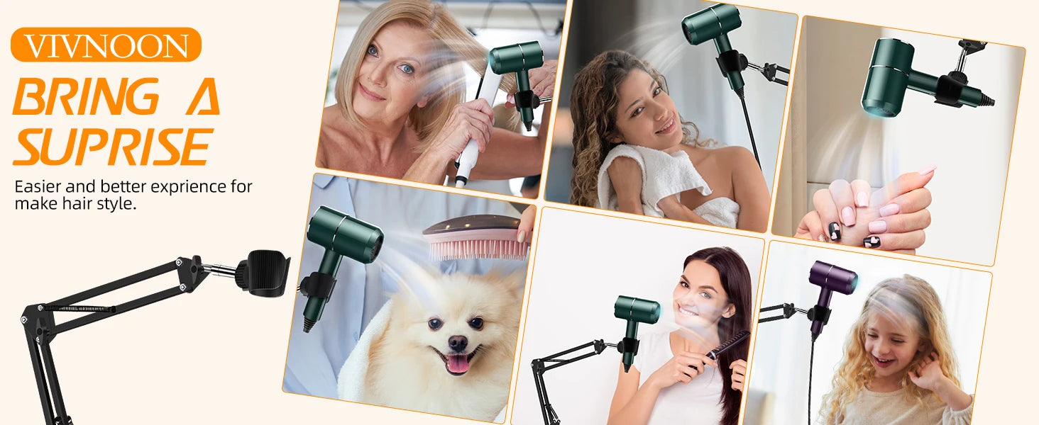 Lazy Hair Dryer Stand Adjustable Height Angle with Heavy Base Styling Tool Floor Bracket for Pet Grooming Dog Cat Grooming Home