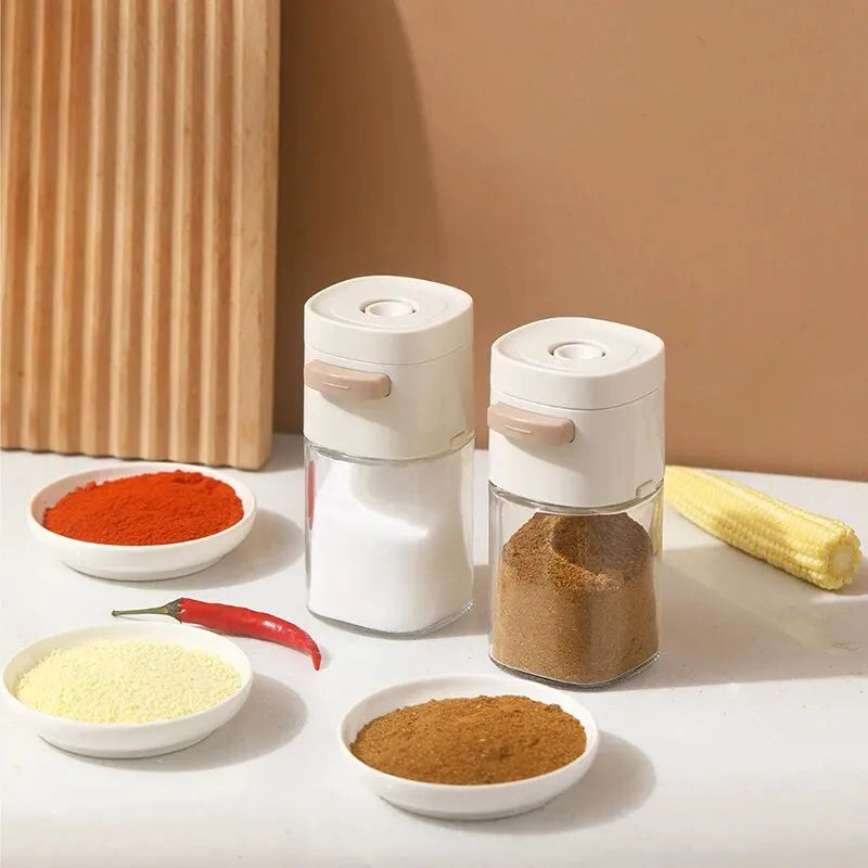 180ml Glass Quantitative Seasoning Jar, Press-Type Salt Control Bottle