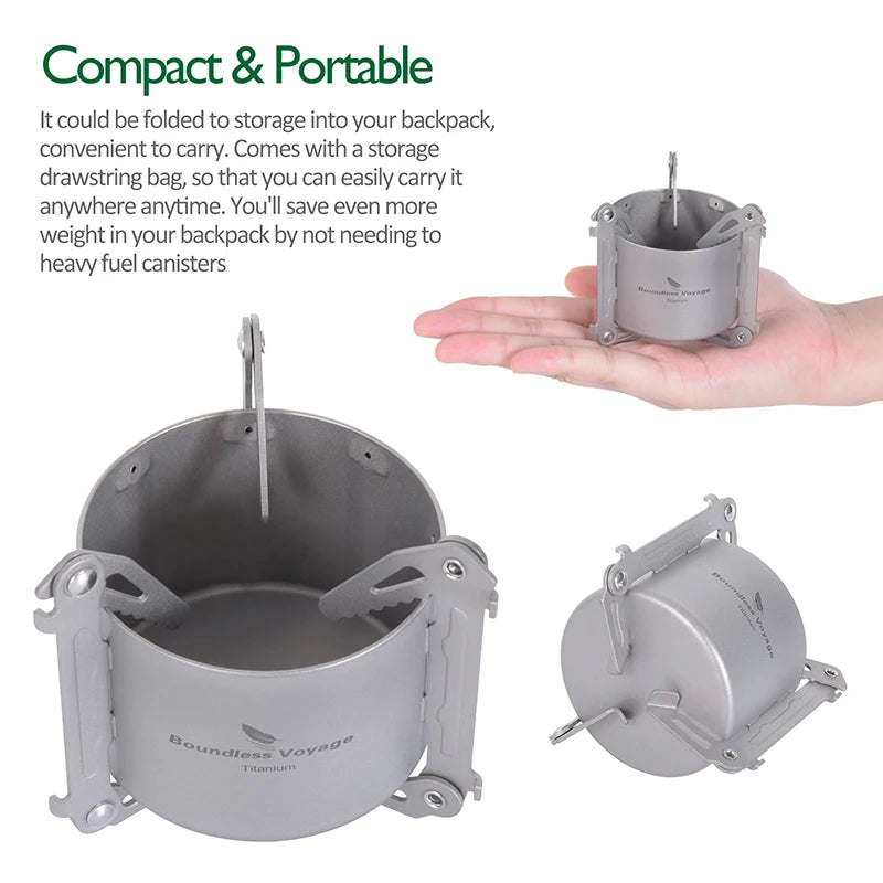 Boundless Voyage Outdoor Camping Alcohol Stove One-Piece Titanium Burners Foldable Stands Portable Travel Picnic Furnace