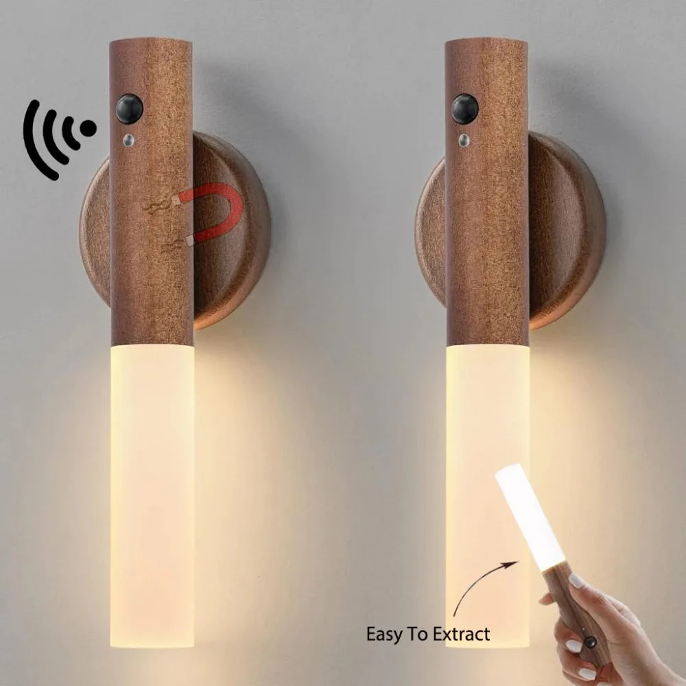 Auto LED Night Light Magnetic Wooden Multifunctional Smart Motion Sensor USB Rechargeable
