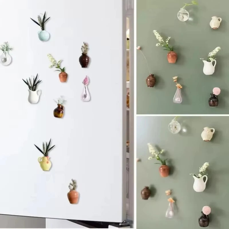 Cute Plant Vase Fridge Magnets, Diy Mini Ceramic Vase Fridge Magnets, Simulated Porcelain Bonsai Fridge Stickers