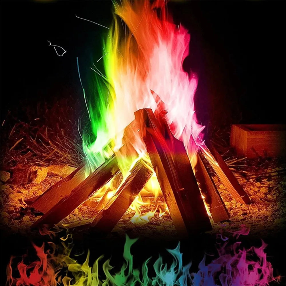 Mystical Fire Magic Tricks Color Flames Powder Bonfire Sachets Fireplace Pit Patio Toy Magician Pyrotechnics Party Glowing Props