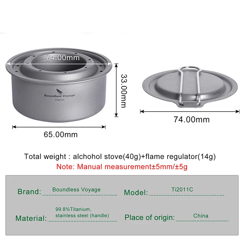Boundless Voyage Camping Alcohol Spirit Stove with Pot Stand Titanium Burners Outdoor Travel Hiking Backpacking Mini Furnace