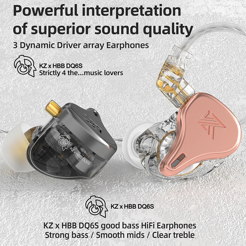 KZ × HBB DQ6S In-Ear Earphone HiFi Metal Headset Music Monitor Headphones ZEX PRO EDX PRO ZSX ZAX ZAS ZS10PRO CRA DQ6 EDS