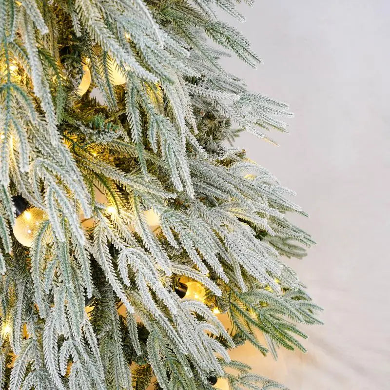 6FT Pre-Lit Flocked Christmas Tree with LED Lights, Hinged Artificial Xmas Tree for Holiday Home and Office Decor