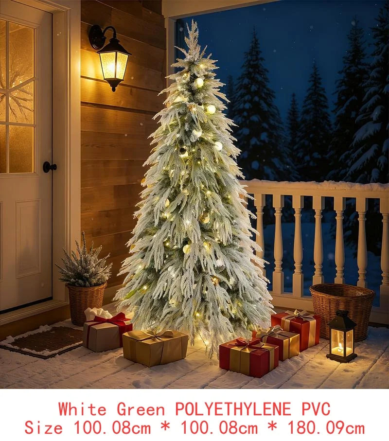 6FT Pre-Lit Flocked Christmas Tree with LED Lights, Hinged Artificial Xmas Tree for Holiday Home and Office Decor