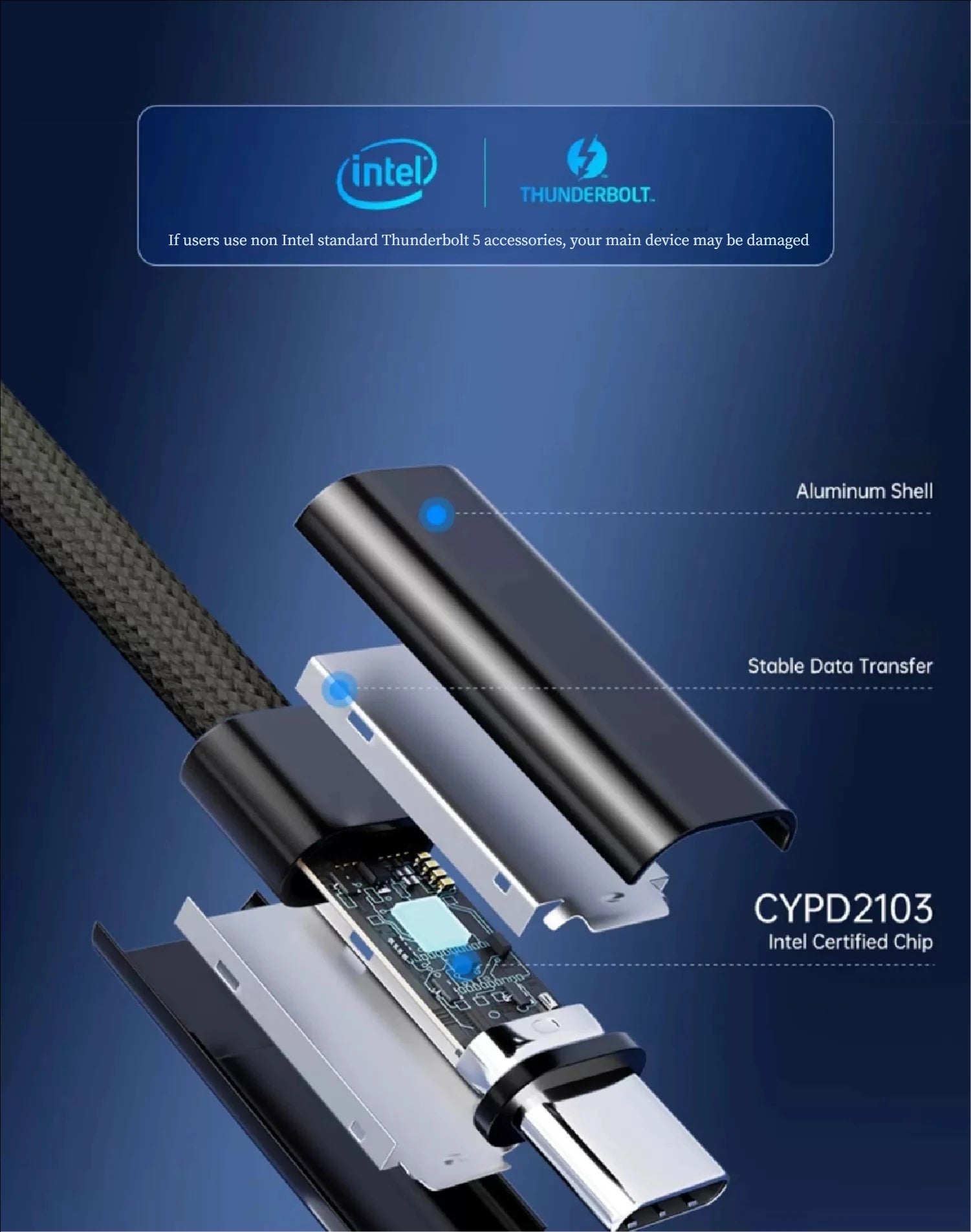 80Gbps Thunderbolt 5 Data Cable 240W 16K Compatible with Thunderbolt 4 USB4 Full-featured Transmission Fast Charging Type-C