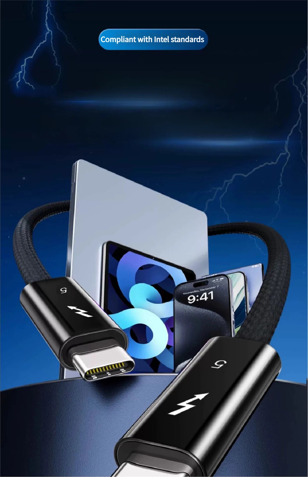 80Gbps Thunderbolt 5 Data Cable 240W 16K Compatible with Thunderbolt 4 USB4 Full-featured Transmission Fast Charging Type-C