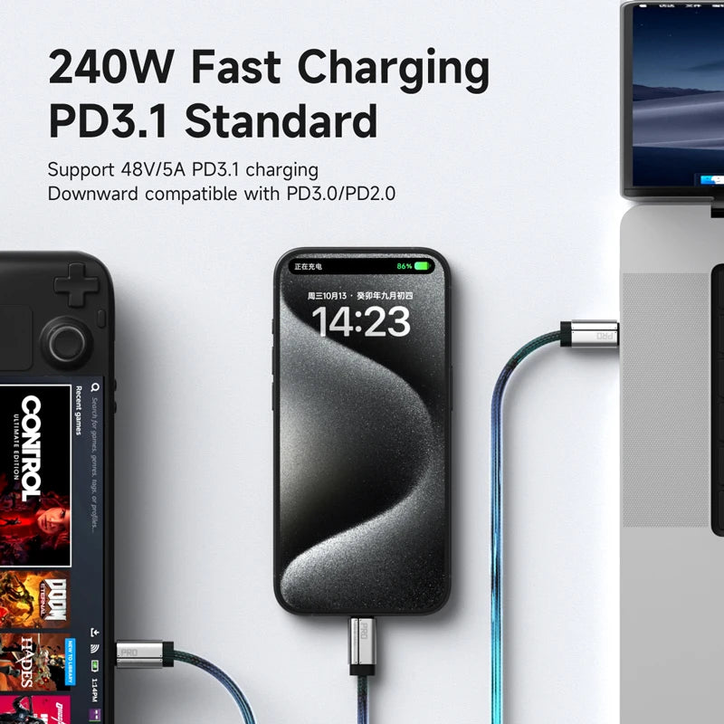 Hagibis USB C to USB C Full Function Cable Super Soft USB4 80Gbps 8K 240W Fast Charging Cord for Thunderbolt 4/5 iPhone Laptop