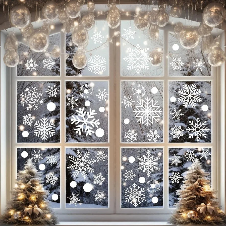 White Snowflakes Window Clings 8 Sheets 152 Pcs Christmas Snowflake Window Clings Decal Stickers Decor for Glass Windows Classr