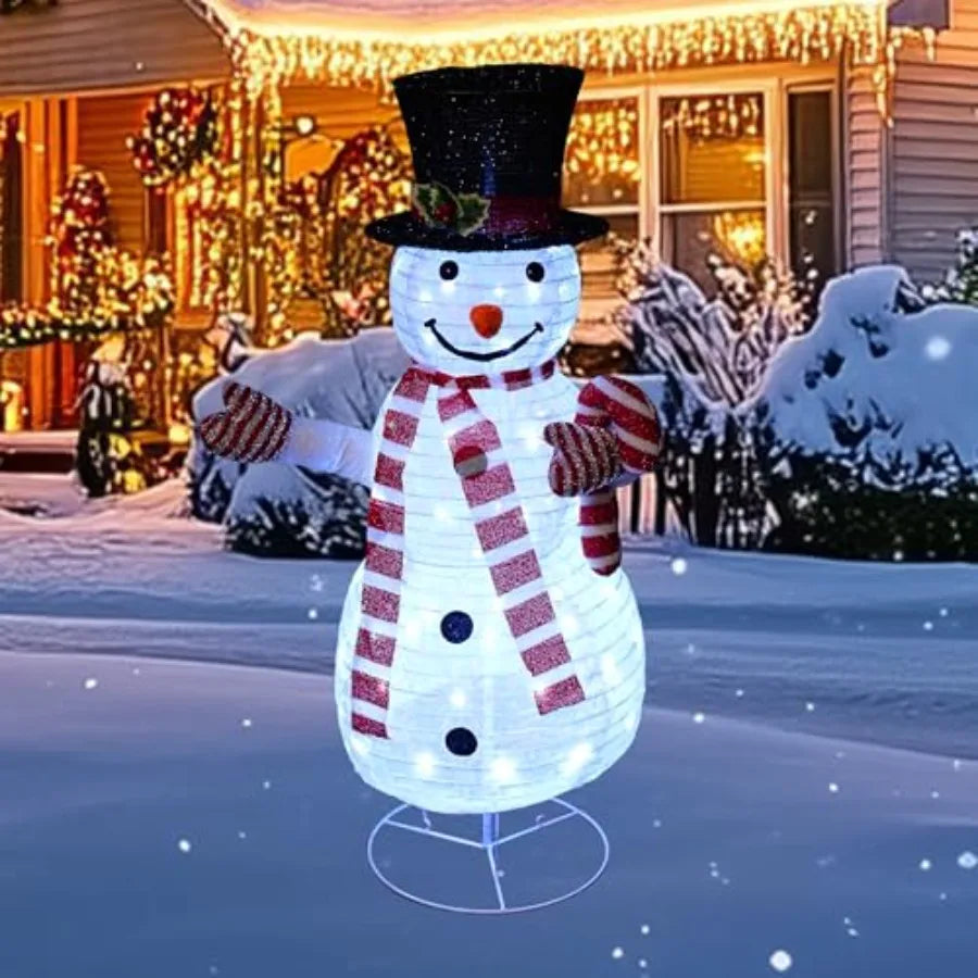 Christmas Snowman Decorations 3.5 FT PreLit 70 LED PopUp Snowman with Collapsible Design and Durable Metal Stand