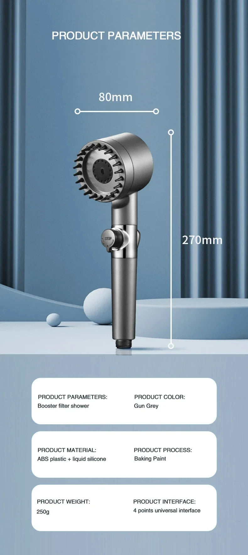 High Pressurized Filter Shower Head 3-mode Adjustable Spray with Massage Brush Rain Faucet Bathroom Accessories