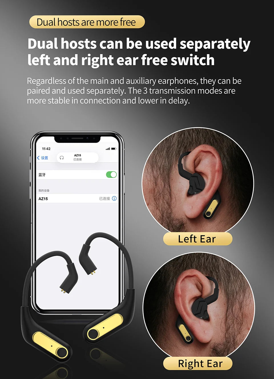 KZ AZ15 Bluetooth-compatible 5.2 Cable Wireless Ear Hook Upgrade Wireless Headphones with Charging Case AZ09 PRO AZ10 SKS