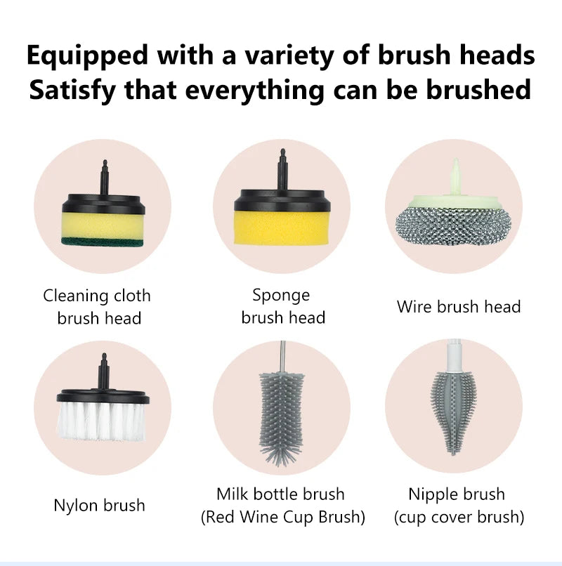 Dishwashing Brush Electric Cleaning Brush Automatic Wireless USB Rechargeable Professional Kitchen Bathtub Tile Cleaning Brushes