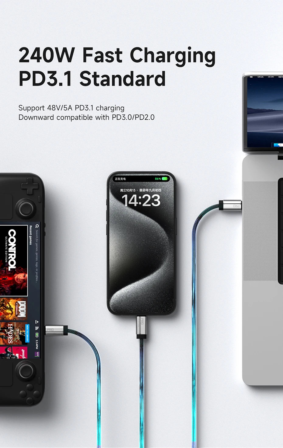 Hagibis USB C to USB C Full Function Cable Super Soft USB4 80Gbps 8K 240W Fast Charging Cord for Thunderbolt 4/5 iPhone Laptop