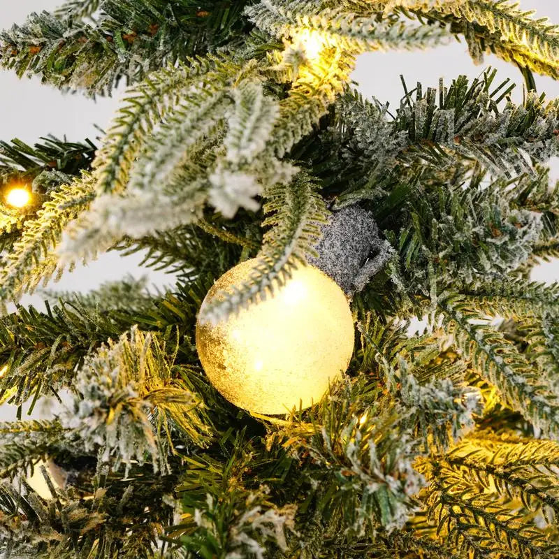 6FT Pre-Lit Flocked Christmas Tree with LED Lights, Hinged Artificial Xmas Tree for Holiday Home and Office Decor