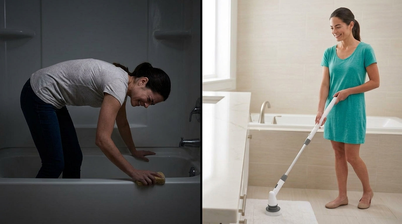Before and after - bend vs stand with Cordless Electric Spin Scrubber