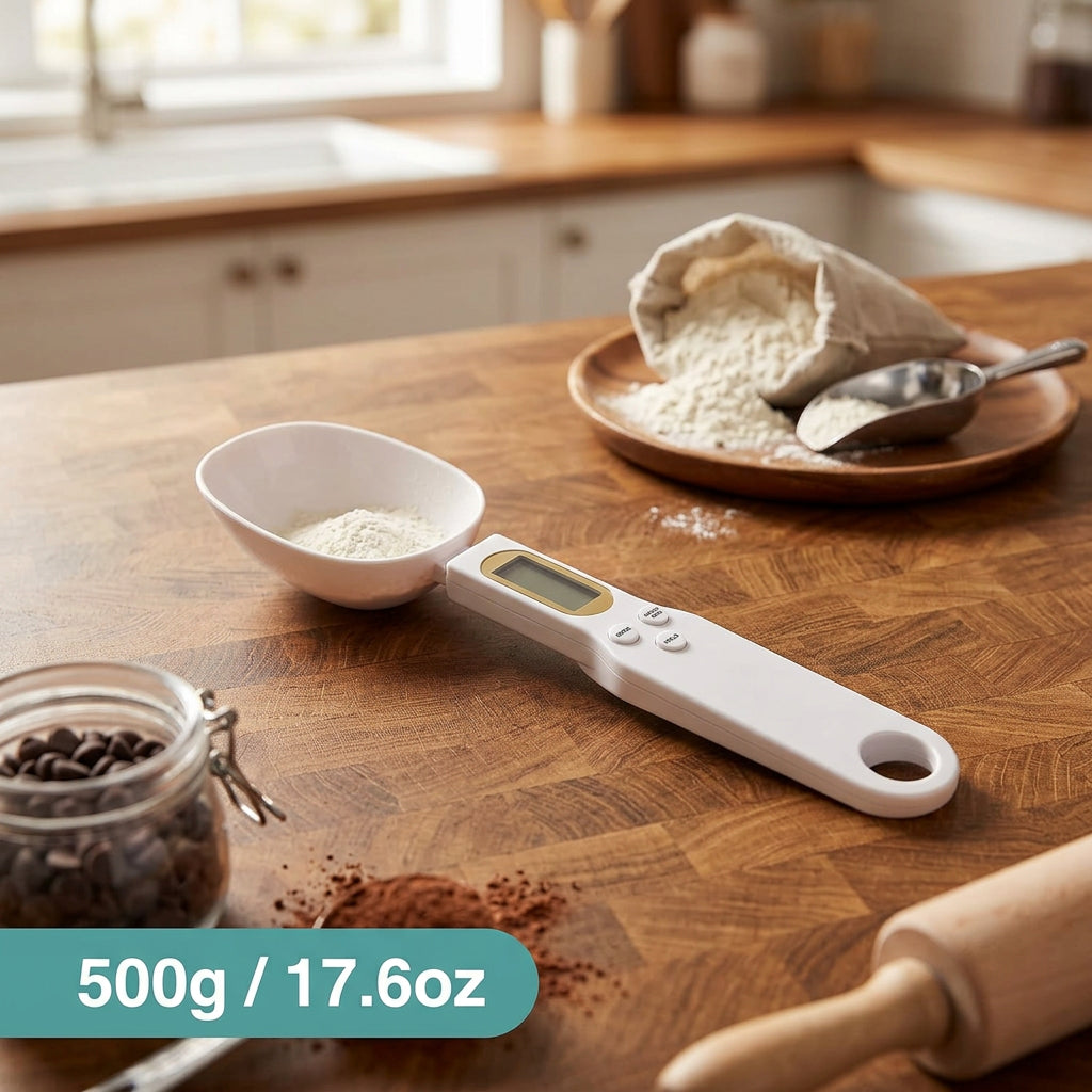 Kitchen spoon scale with baking ingredients - 500g 17.6oz max capacity