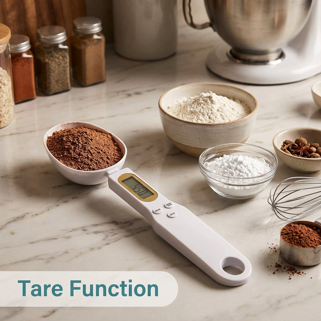 Measuring spoon scale with mixing bowls - tare function
